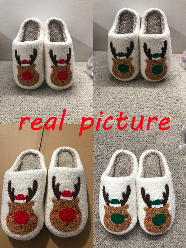 (New Arrival) Christmas Shoes Winter Home Slippers Elk Soft Cozy Bedroom Slipper Slip On House Shoes