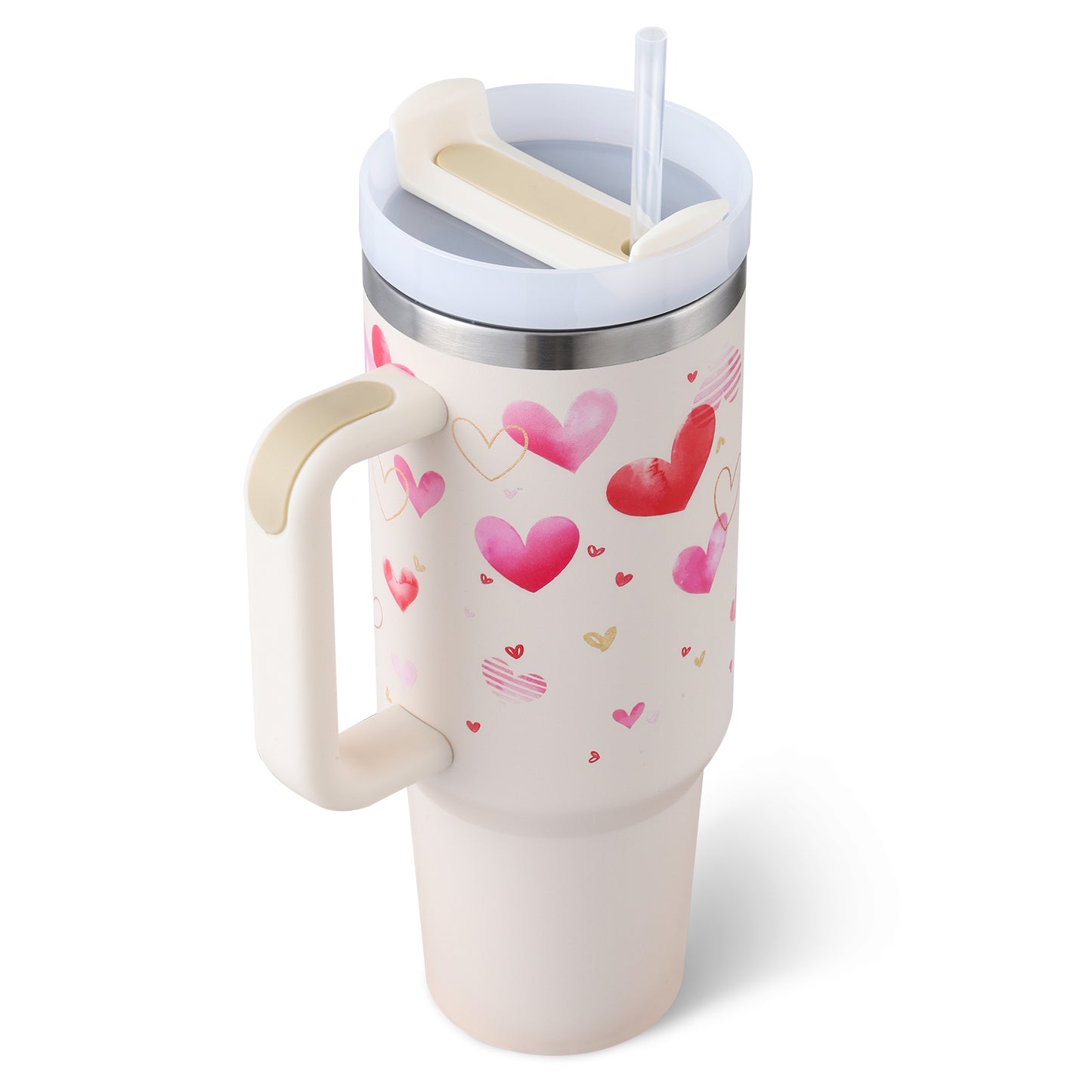 (Top Pick) 40 Oz Tumbler With Handle Straw Insulated, Stainless Steel Spill Proof Vacuum Coffee Cup Tumbler With Lid Tapered Mug Gifts For Valentine Lover Suitable For Car Gym Office Travel