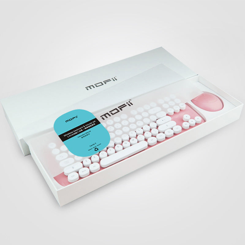 (New Arrival) Wireless Keyboard And Mouse Set Girls Color Retro