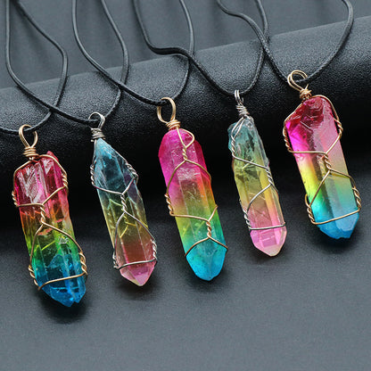 (New Arrival) Hot Selling Stone Crystal Pillar Tree Of Life Pendant Ins Fashion Necklace
