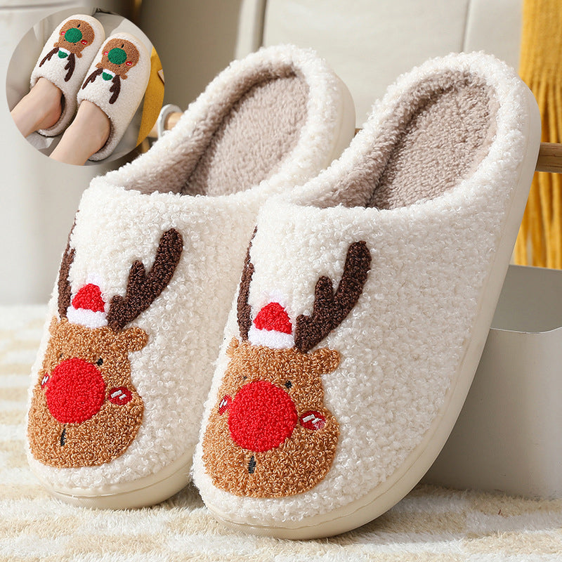 (New Arrival) Christmas Shoes Winter Home Slippers Elk Soft Cozy Bedroom Slipper Slip On House Shoes
