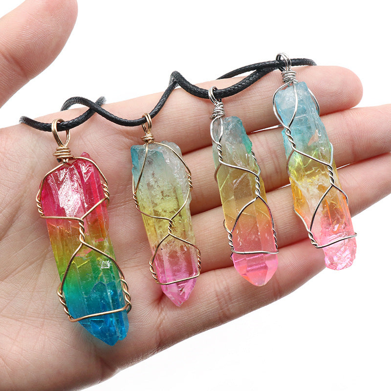 (New Arrival) Hot Selling Stone Crystal Pillar Tree Of Life Pendant Ins Fashion Necklace