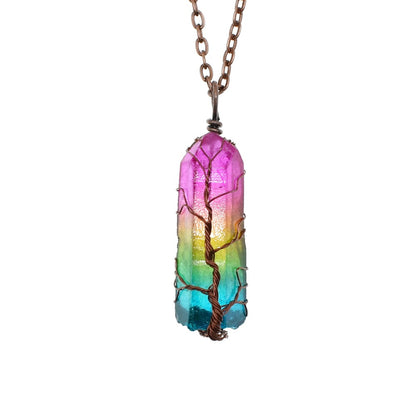 (New Arrival) Hot Selling Stone Crystal Pillar Tree Of Life Pendant Ins Fashion Necklace
