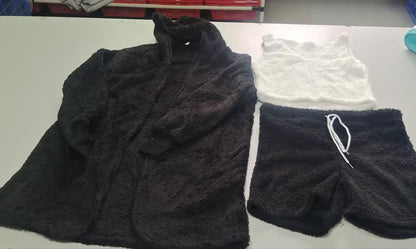 (New Arrival) 3pcs Womens Clothing Long Sleeve Crop Tank Top And Drawstring Shorts Pajama Set