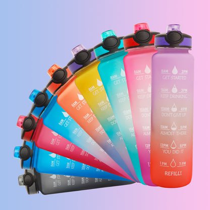 (New Arrival) 1L Tritan Water Bottle With Time Marker Bounce Cover Motivational Water Bottle Cycling Leakproof Cup For Sports Fitness Bottles