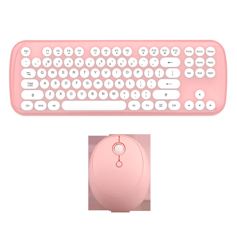 (New Arrival) Wireless Keyboard And Mouse Set Girls Color Retro