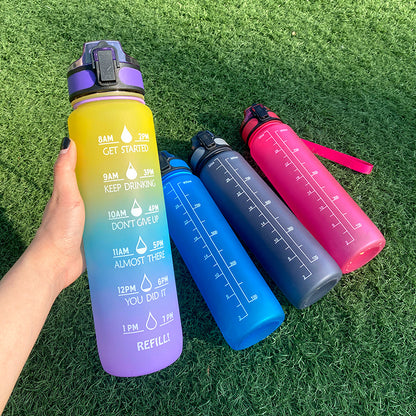 (New Arrival) 1L Tritan Water Bottle With Time Marker Bounce Cover Motivational Water Bottle Cycling Leakproof Cup For Sports Fitness Bottles