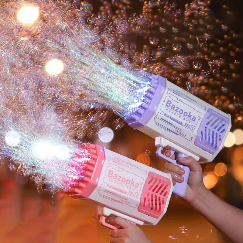 (Top Pick) Bubble Gun Rocket 69 Holes Soap Bubbles Machine Gun Shape Automatic Blower With Light Toys For Kids Pomperos