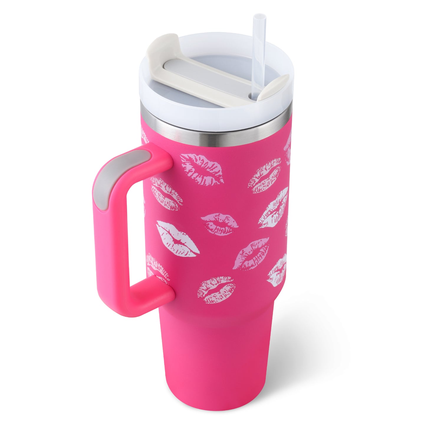 (Top Pick) 40 Oz Tumbler With Handle Straw Insulated, Stainless Steel Spill Proof Vacuum Coffee Cup Tumbler With Lid Tapered Mug Gifts For Valentine Lover Suitable For Car Gym Office Travel