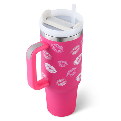 (Top Pick) 40 Oz Tumbler With Handle Straw Insulated, Stainless Steel Spill Proof Vacuum Coffee Cup Tumbler With Lid Tapered Mug Gifts For Valentine Lover Suitable For Car Gym Office Travel
