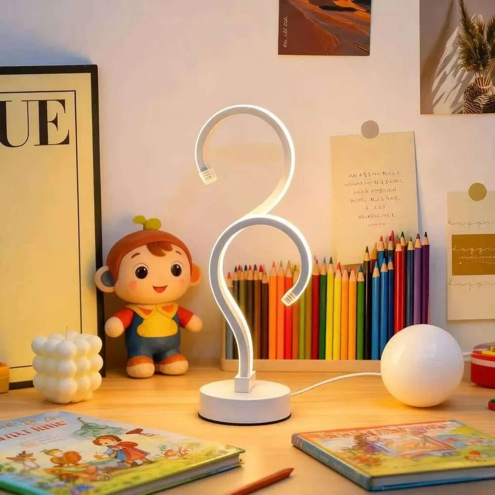(New Arrival) Creative Double Question Mark Elegant White Desktop Lamp, USB Power Supply - Three Color Lighting, Suitable For Bedroom