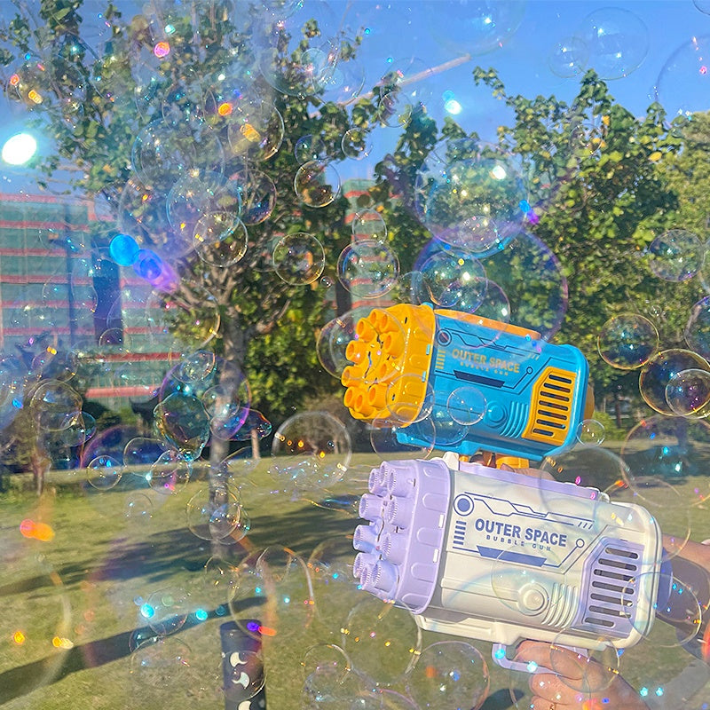 (Top Pick) Bubble Gun Rocket 69 Holes Soap Bubbles Machine Gun Shape Automatic Blower With Light Toys For Kids Pomperos