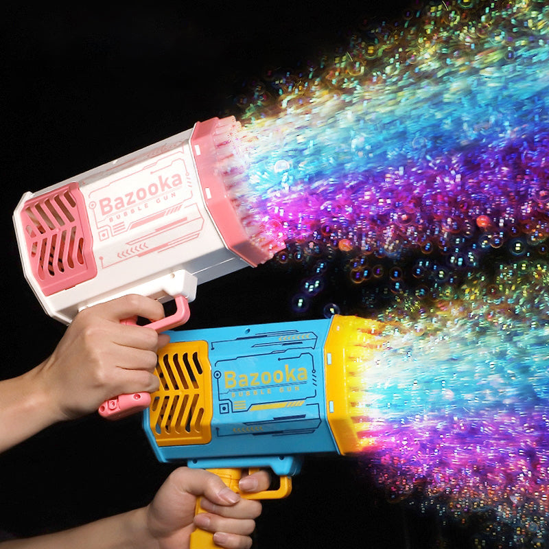 (Top Pick) Bubble Gun Rocket 69 Holes Soap Bubbles Machine Gun Shape Automatic Blower With Light Toys For Kids Pomperos