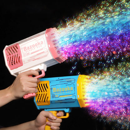 (Top Pick) Bubble Gun Rocket 69 Holes Soap Bubbles Machine Gun Shape Automatic Blower With Light Toys For Kids Pomperos
