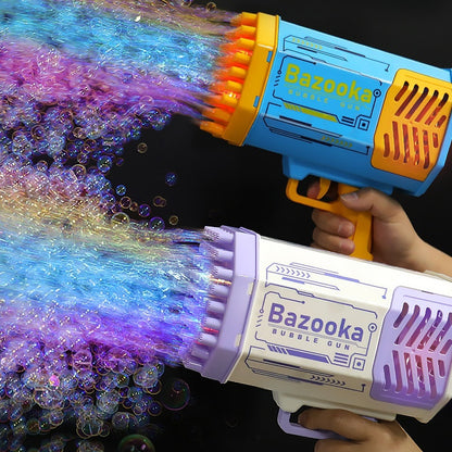 (Top Pick) Bubble Gun Rocket 69 Holes Soap Bubbles Machine Gun Shape Automatic Blower With Light Toys For Kids Pomperos