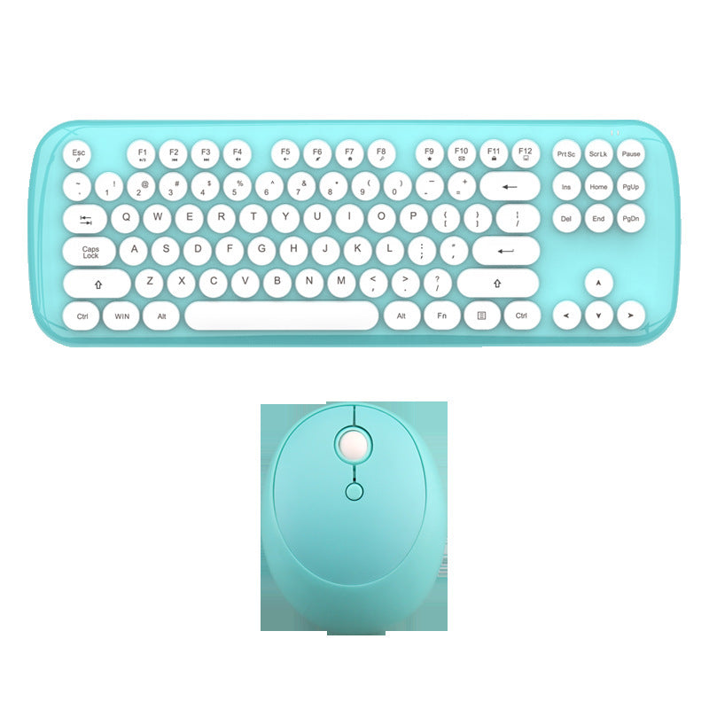 (New Arrival) Wireless Keyboard And Mouse Set Girls Color Retro