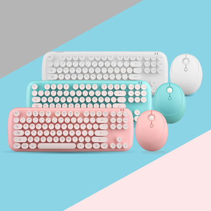 (New Arrival) Wireless Keyboard And Mouse Set Girls Color Retro