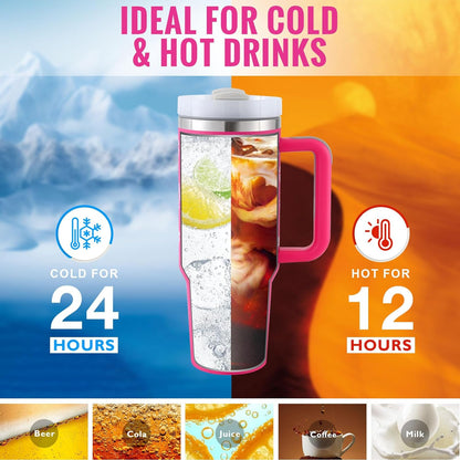 (Top Pick) 40 Oz Tumbler With Handle Straw Insulated, Stainless Steel Spill Proof Vacuum Coffee Cup Tumbler With Lid Tapered Mug Gifts For Valentine Lover Suitable For Car Gym Office Travel