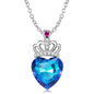 Blue Light Peach Heart Crown Necklace S925 Sterling Silver