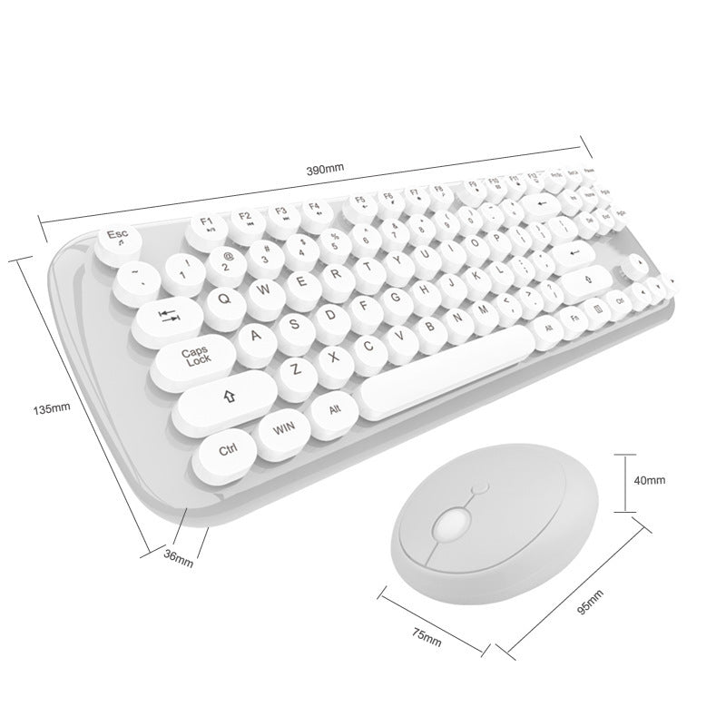 (New Arrival) Wireless Keyboard And Mouse Set Girls Color Retro