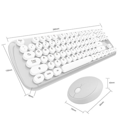 (New Arrival) Wireless Keyboard And Mouse Set Girls Color Retro
