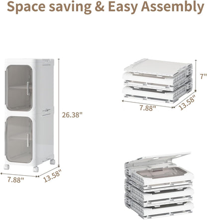 2 Tiers Slim Narrow Storage Cabinet Drawer Bathroom Bedroom Organizer Gap Shelf