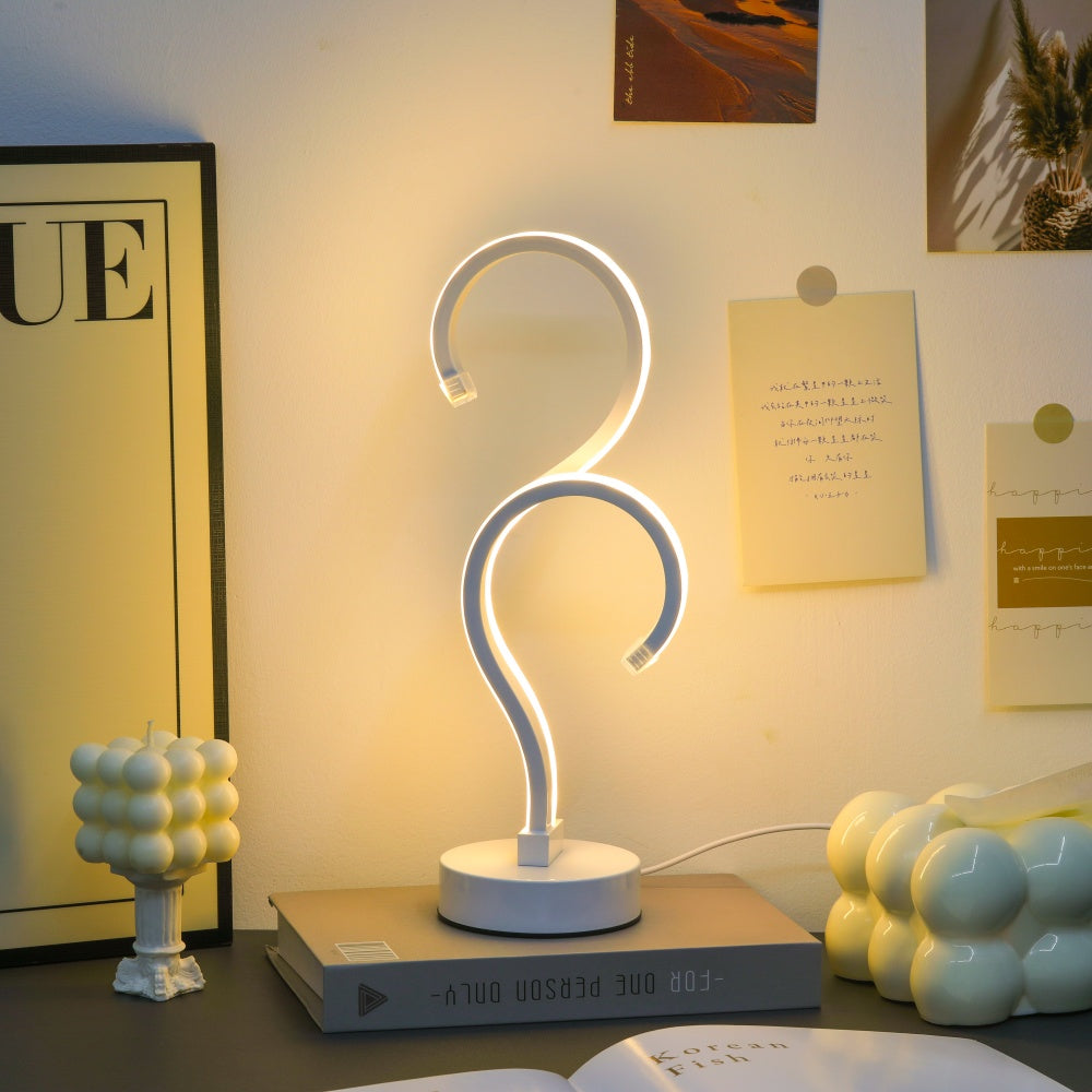(New Arrival) Creative Double Question Mark Elegant White Desktop Lamp, USB Power Supply - Three Color Lighting, Suitable For Bedroom